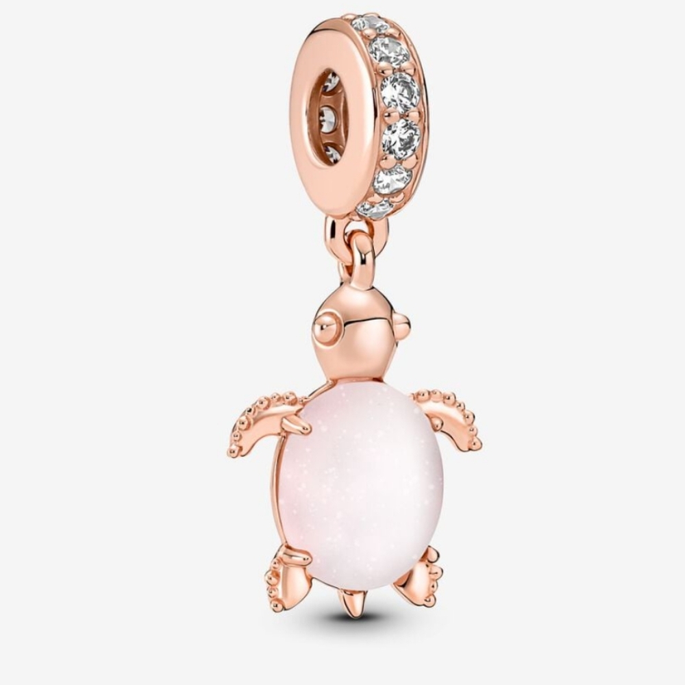 Murano Glass Pink Sea Turtle Dangle Charm